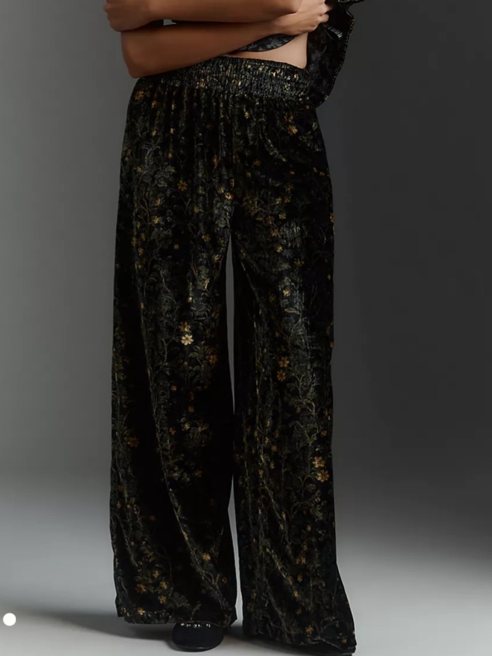 Anthropologie Small Pants The Somerset Velvet Pull-On Pants Green Floral NWT